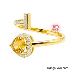 Phần thân nhẫn vàng thanh mảnh kết hợp thiết kế cách điệu hiện đại, mang đến nét nữ tính nhưng vẫn đầy nổi bật. 