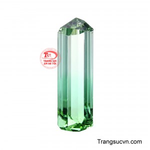Giác cắt chữ nhật thuôn dài với những mặt cắt song song làm nổi bật độ trong suốt và các dải sáng chuyển động sâu bên trong viên đá. 