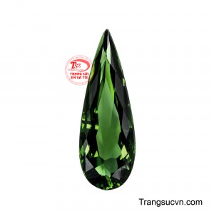 Viên Tourmaline Lục Tinh Vương nổi bật với sắc xanh lục đậm, rực sáng khi ánh sáng xuyên qua các mặt giác.