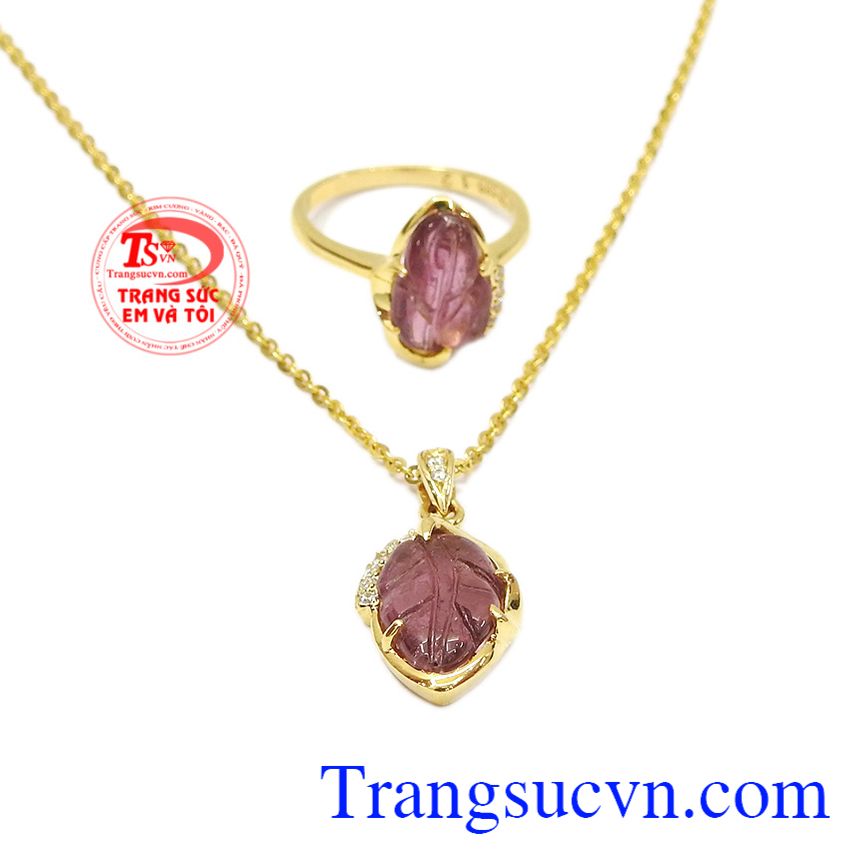 Bộ trang sức chiếc lá tourmalin thiên nhiên, trang sức bộ