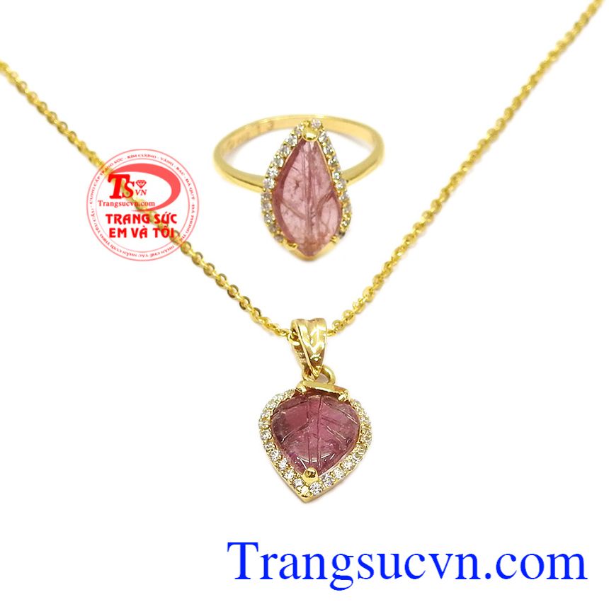 Bộ trang sức chiếc lá tourmalin xinh xắn, trang sức bộ Bộ trang sức chiếc lá tourmalin xinh xắn, trang sức bộ