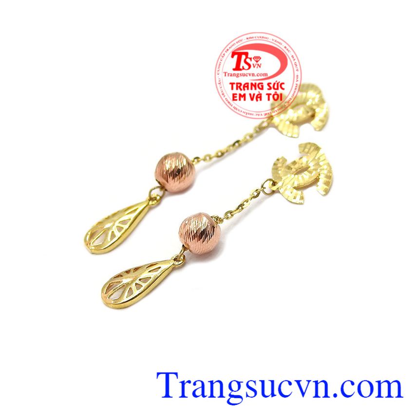 Hoa tai channel vàng 10k, hoa tai vàng tây