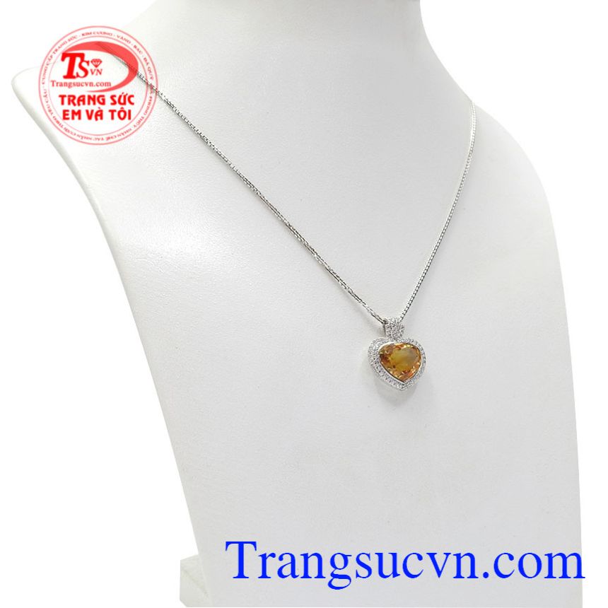 Bộ mặt trái tim thạch anh vàng, Bộ dây chuyền nữ, bộ dây chuyền quý phái Bộ mặt trái tim thạch anh vàng, Bộ dây chuyền nữ, bộ dây chuyền quý phái
