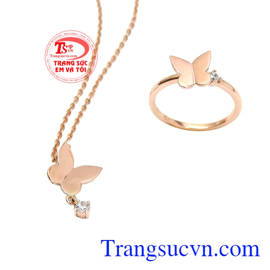 Bộ trang sức hồ điệp vàng hồng, Bộ dây vàng nữ, Bộ dây chuyền vàng tây