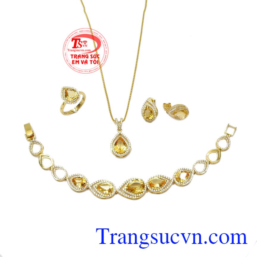Bộ trang sức thạch anh vàng thịnh vượng, Bộ dây chuyền nữ, bộ trang sức thạch anh vàng thời trang Bộ trang sức thạch anh vàng thịnh vượng, Bộ dây chuyền nữ, bộ trang sức thạch anh vàng thời trang