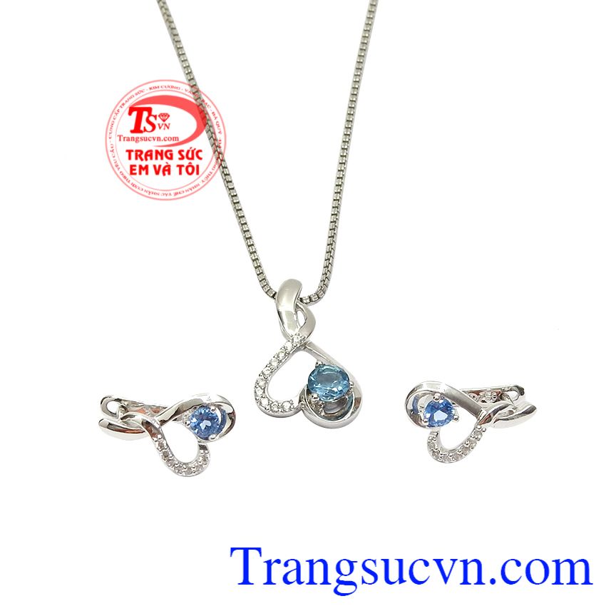 Bộ trang sức topaz thiên nhiên vàng 18k, Bộ dây vàng nữ, Bộ dây chuyền vàng tây