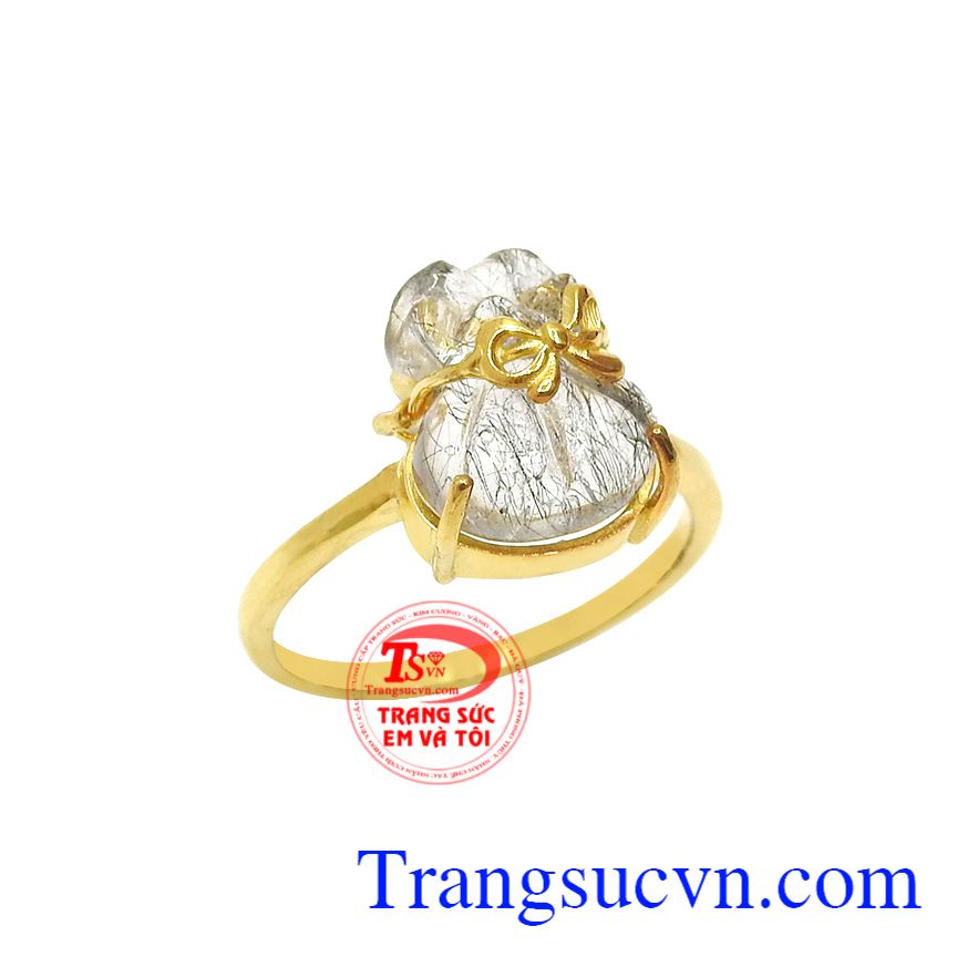 Nhẫn thạch anh tóc đen may mắn, Nhẫn nữ vàng tây, Nhẫn vàng tây sang trọng