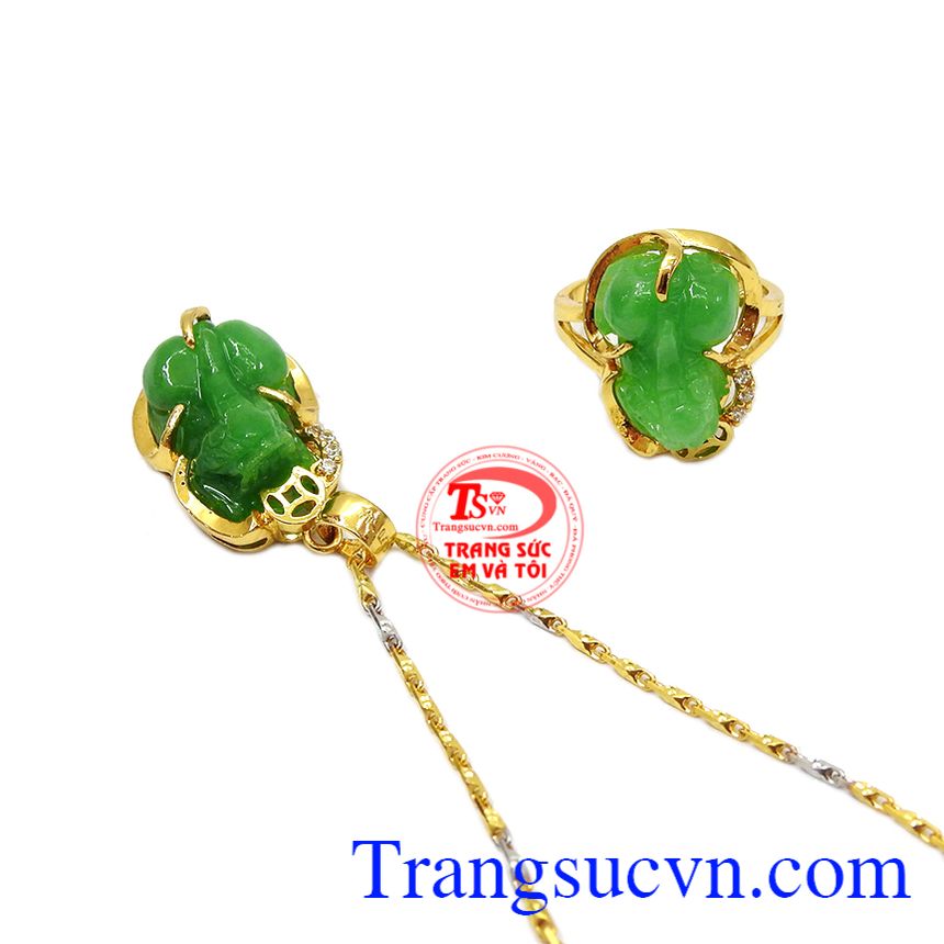 Bộ trang sức tỳ hưu 14k,Bộ trang sức nữ,Mặt dây vàng đá quý