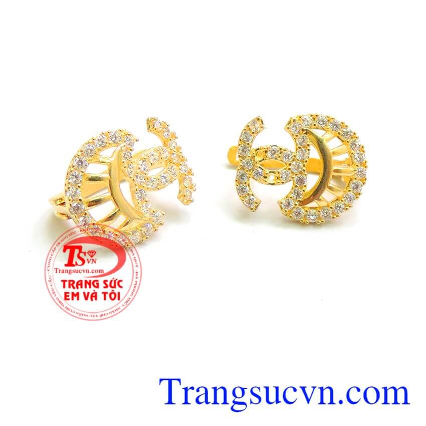 Hoa tai vàng kiểu chanel, hoa tai vàng tây Hoa tai vàng kiểu cách, hoa tai vàng tây