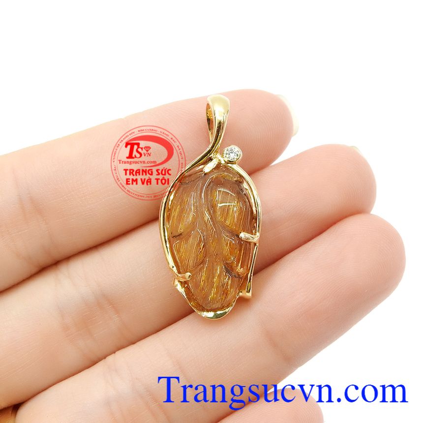 Mặt dây lá thạch anh tóc đẹp,Mặt dây vàng đá quý,Mặt dây vàng tây