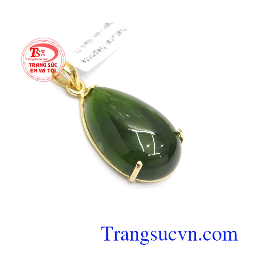 Mặt dây Nephrite giọt nước xinh xắn, Mặt dây chuyền vàng tây đá quý