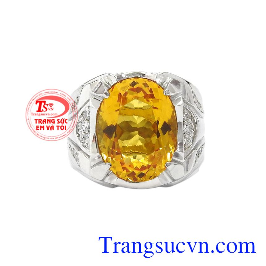 Nhẫn bạc thạch anh vàng nam tính, Nhẫn nam bạc Nhẫn bạc thạch anh vàng nam tính, Nhẫn nam bạc