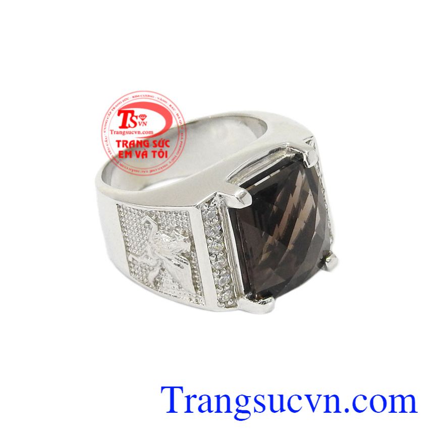 Nhẫn nam bạc thạch anh khói đẹp, Nhẫn nam bạc
