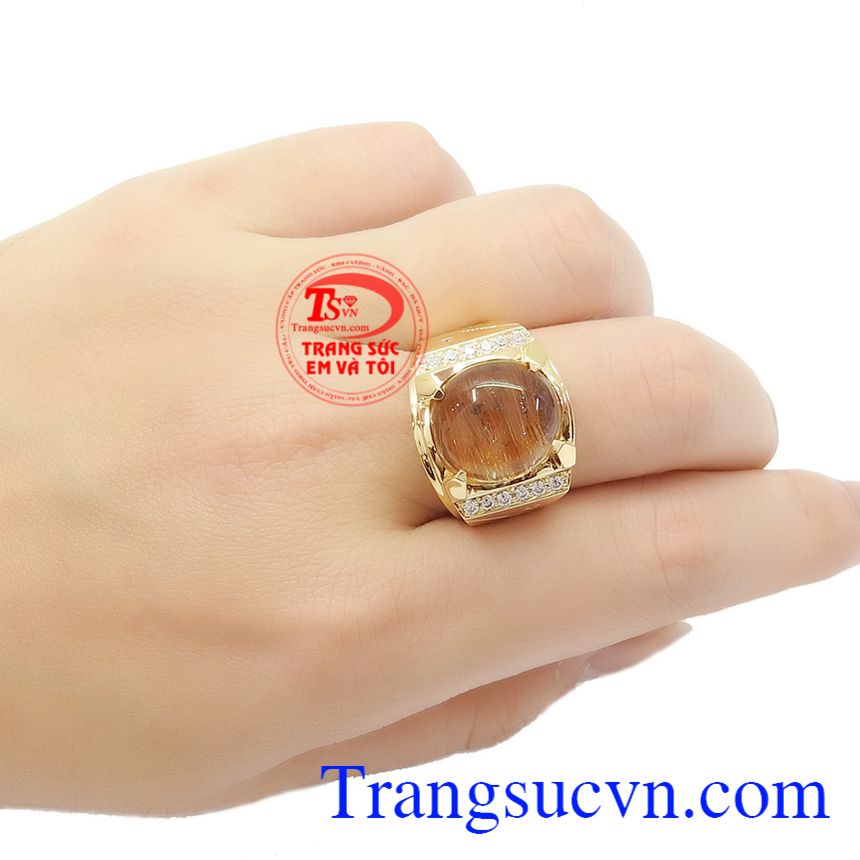 Nhẫn nam thạch anh tóc 14k đẹp,Nhẫn nam đẹp,Nhẫn nam vàng tây
