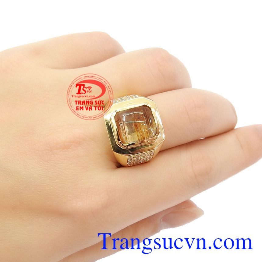 Nhẫn nam thạch anh tóc 14k mạnh mẽ,Nhẫn nam đẹp,Nhẫn nam vàng tây