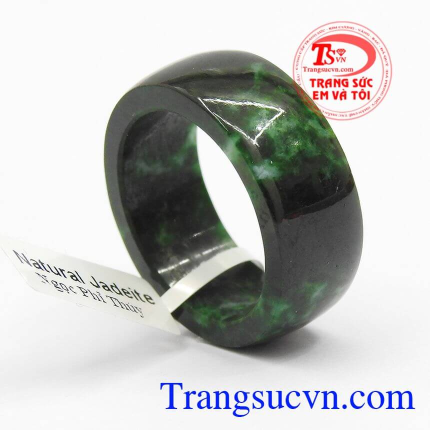 Nhẫn nam ngọc cẩm thạch vân xanh, Nhẫn ngọc phỉ thúy, ngọc thiên nhiên.