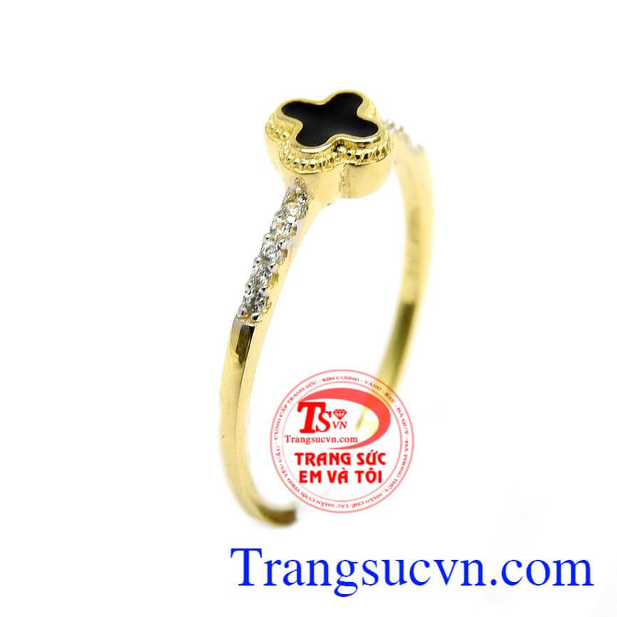 Nhẫn nữ cỏ bốn lá đá đen, Nhẫn nữ đá quý, nhẫn nữ đẹp xinh xắn