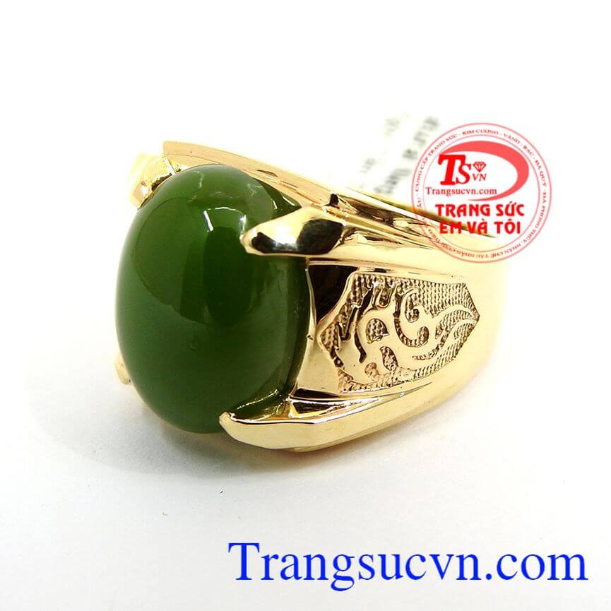 Nhẫn vàng 14k Nephrite thiên nhiên, Nhẫn nam đẹp, nhẫn nam ngọc Nephrite thiên nhiên