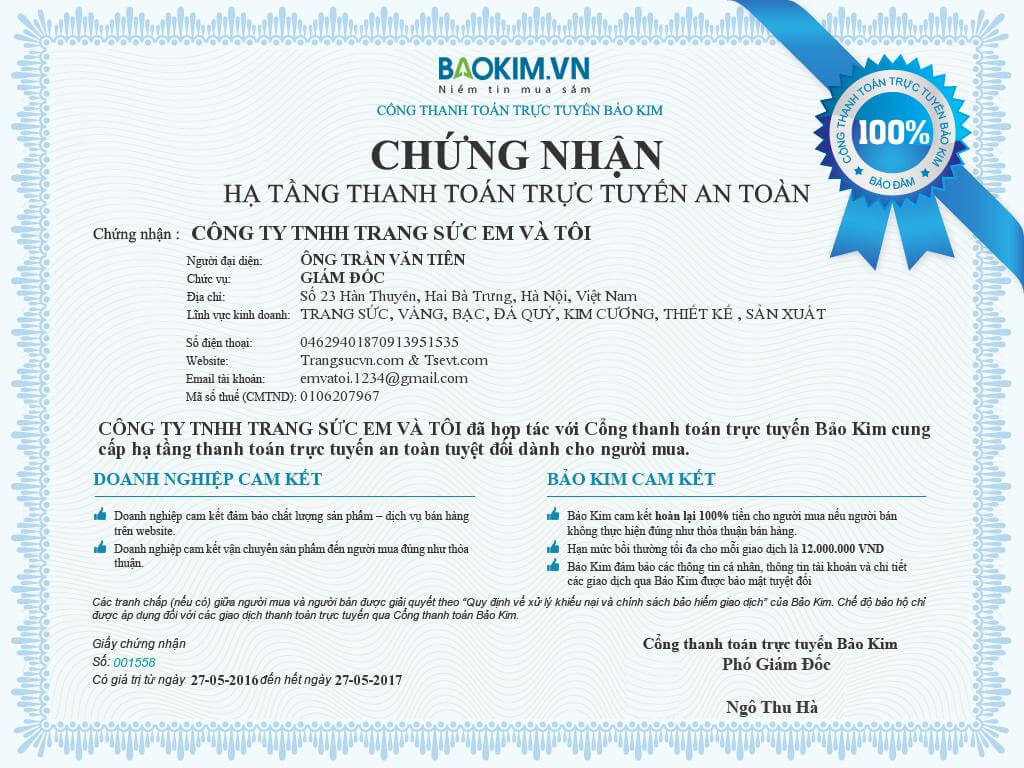 Giấy Bảo Đảm Thanh Toán An toàn của Bảo Kim
