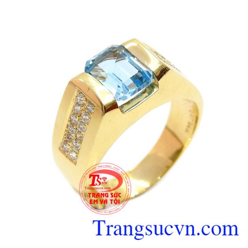 Nhẫn topaz thiên nhiên vàng 14k, nhẫn topaz đẹp, nhẫn nam vàng tây. 