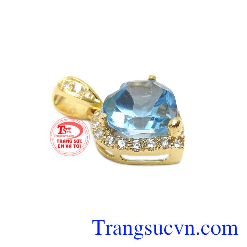 Mặt dây topaz tình yêu, mặt dây chuyền topaz, mặt dây vàng tây 14k sáng bóng. 