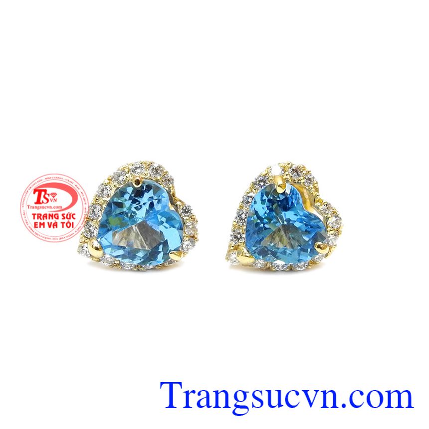 Hoa tai topaz tình yêu, hoa tai topaz, trang sức vàng gắn đá quý thiên nhiên
