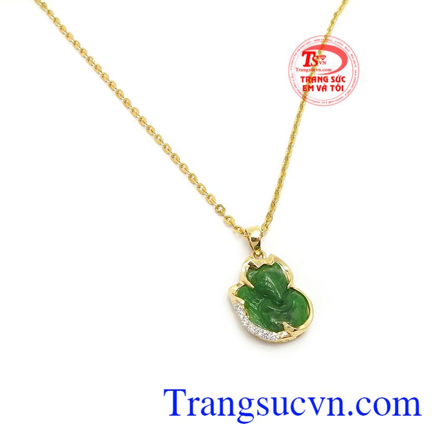 Bộ dây hồ ly ngọc cẩm thạch xanh, bộ dây chuyền vàng, mặt dây vàng đá quý