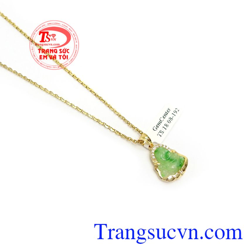 Bộ Dây Nữ Di Lặc Phỉ Thúy, bộ dây chuyền vàng tây, mặt dây đá quý