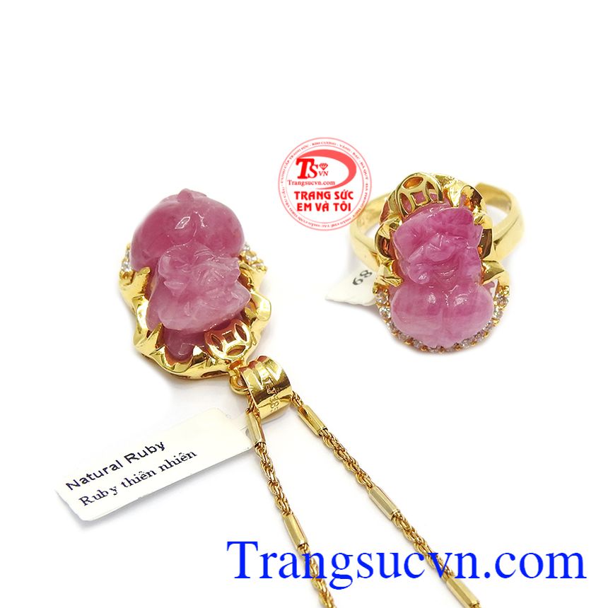 Bộ trang sức ruby tỳ hưu đẹp, bộ dây chuyền vàng, trang sức bộ Bộ trang sức ruby tỳ hưu đẹp, bộ dây chuyền vàng, trang sức bộ