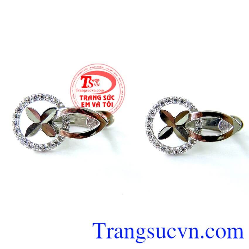 Bông tai nữ vàng trắng sang trọng,Hoa tai vàng tây,Trang sức vàng Bông tai nữ vàng trắng sang trọng,Hoa tai vàng tây,Trang sức vàng