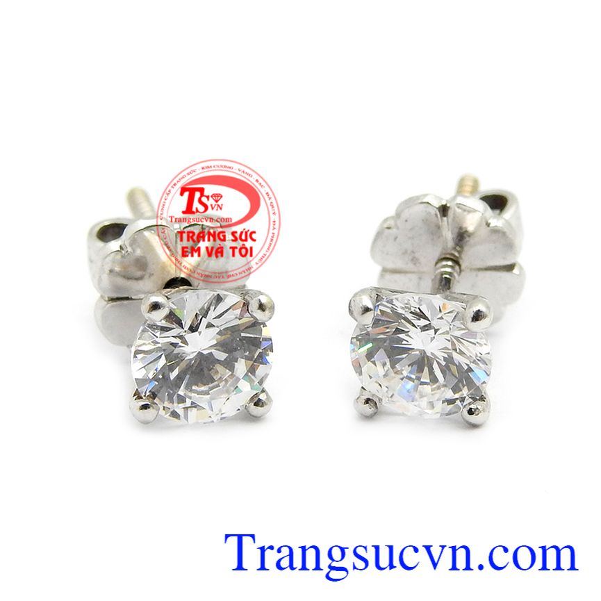 Bông tai vàng trắng nụ,Hoa tai vàng tây,Trang sức vàng