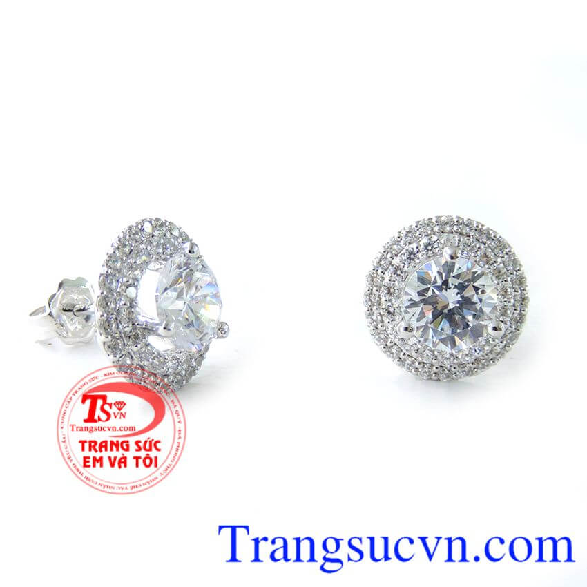 Bông tai vàng trắng sáng,Hoa tai vàng tây,Trang sức vàng