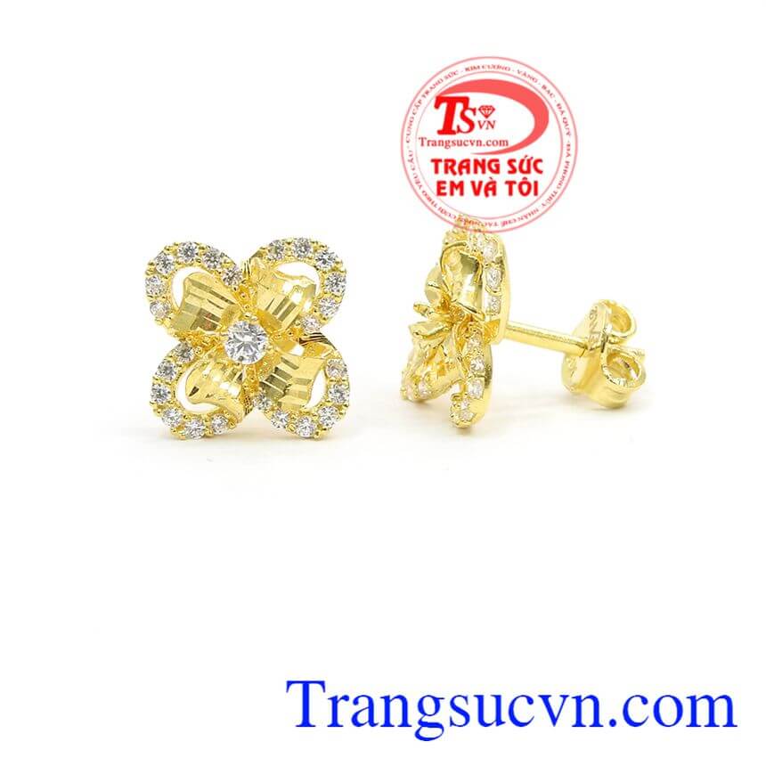 Hoa tai may mắn,Hoa tai vàng đá quý,Trang sức vàng