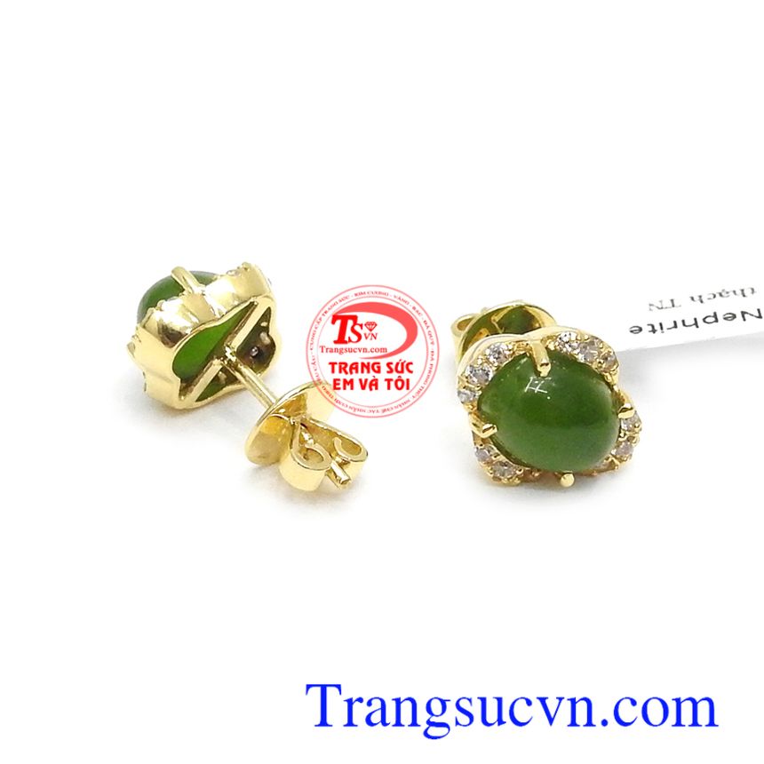 Hoa tai ngọc bích bình an,Hoa tai vàng đá quý,Trang sức nữ Hoa tai ngọc bích bình an,Hoa tai vàng đá quý,Trang sức nữ