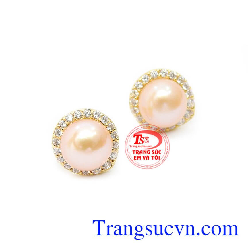 Hoa tai ngọc trai hồng đáng yêu,Hoa tai ngọc trai,Trang sức vàng Hoa tai ngọc trai hồng đáng yêu,Hoa tai ngọc trai,Trang sức vàng