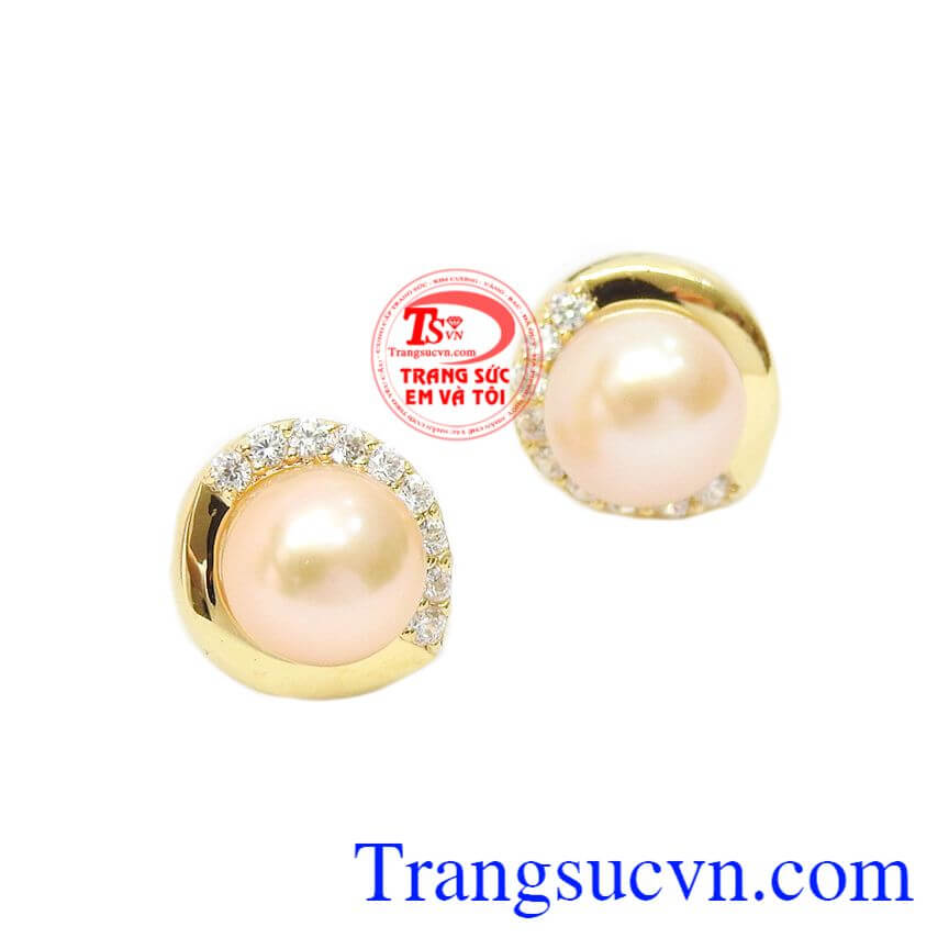 Hoa tai ngọc trai hồng vàng 14k,Hoa tai ngọc trai,Trang sức nữ