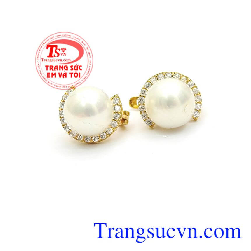 Hoa tai ngọc trai quý phái,Hoa tai ngọc trai,Trang sức vàng Hoa tai ngọc trai quý phái,Hoa tai ngọc trai,Trang sức vàng