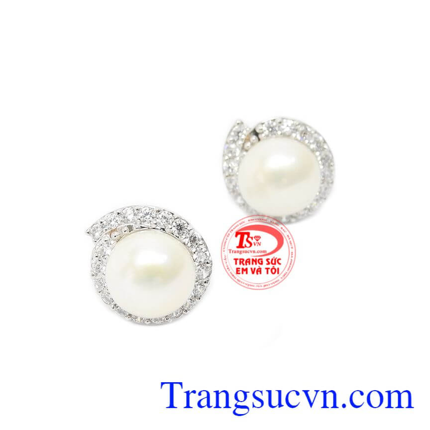 Hoa tai ngọc trai trắng tinh tế,Hoa tai ngọc trai,Trang sức vàng Hoa tai ngọc trai trắng tinh tế,Hoa tai ngọc trai,Trang sức vàng