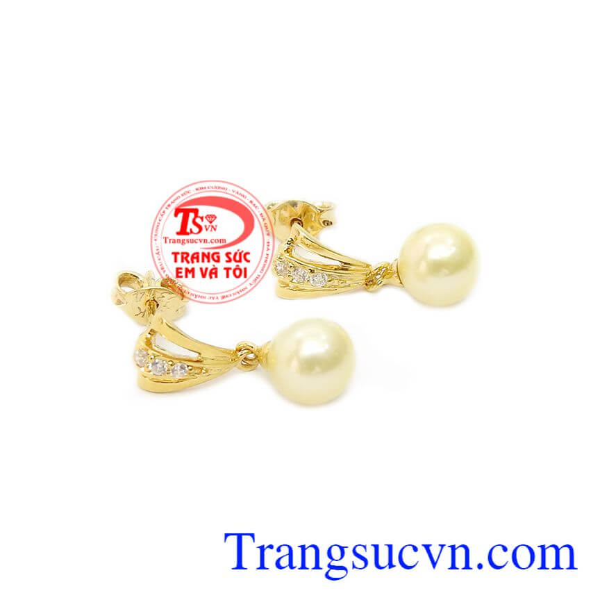 Hoa tai ngọc trai vàng độc đáo,Hoa tai ngọc trai,Trang sức nữ