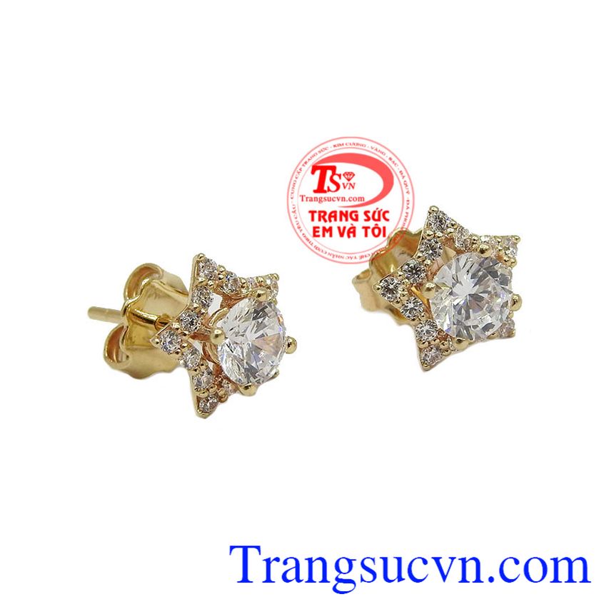 Hoa Tai Ngôi Sao Hàn Quốc, hoa tai vàng tây đẹp, hoa tai vàng