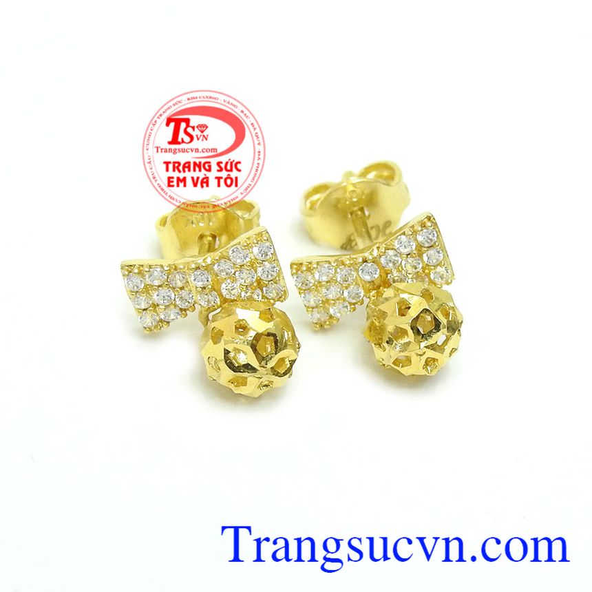 Hoa tai nơ đẹp xinh xắn,Hoa tai vàng tây,Trang sức nữ