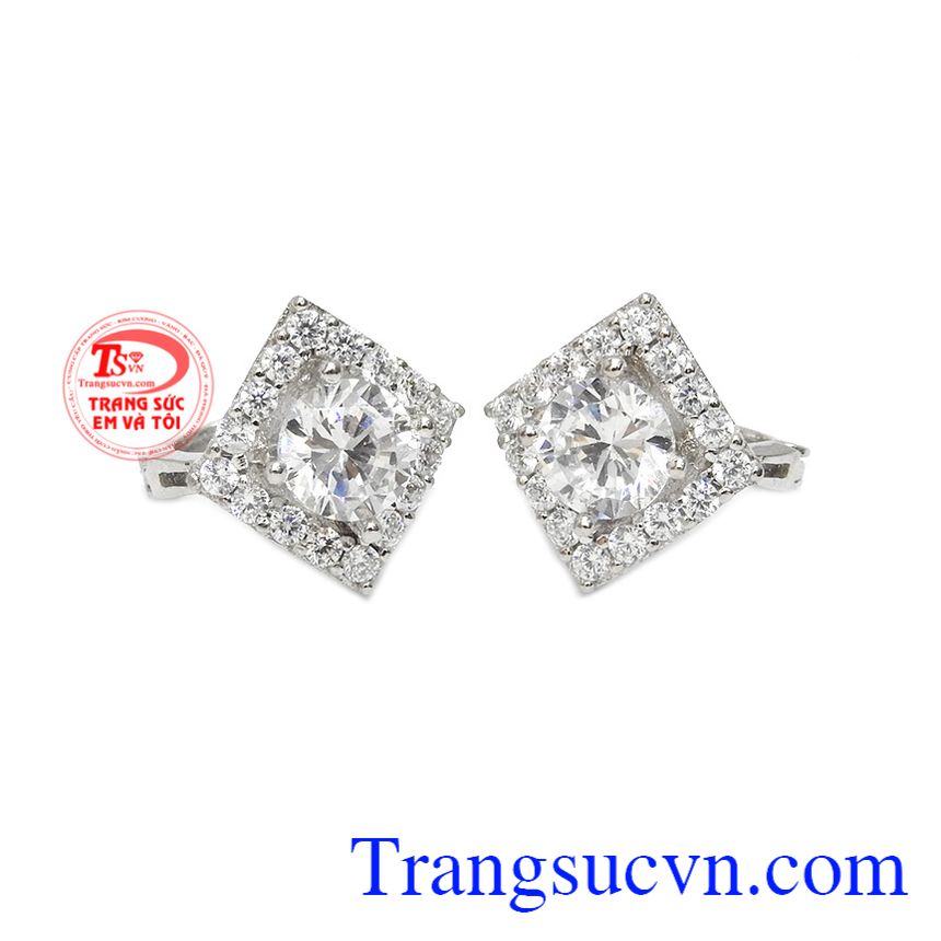 Hoa tai quý phái vàng trắng 10k,Hoa tai vàng tây,Trang sức nữ Hoa tai quý phái vàng trắng 10k,Hoa tai vàng tây,Trang sức nữ