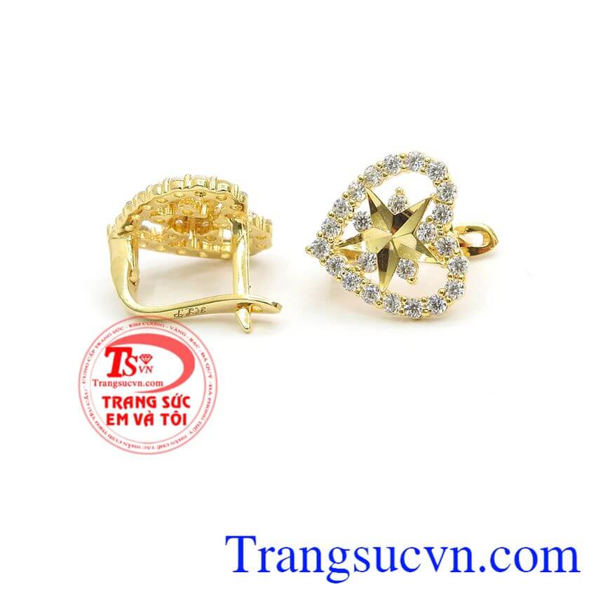 Hoa tai trái tim sao,Hoa tai vàng đá quý,Trang sức nữ Hoa tai trái tim sao,Hoa tai vàng đá quý,Trang sức nữ