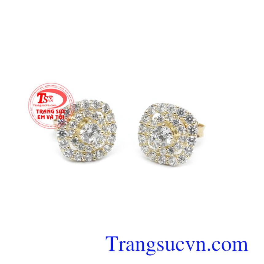 Hoa tai vàng 10k đính đá xinh xắn,Hoa tai vàng tây,Trang sức nữ