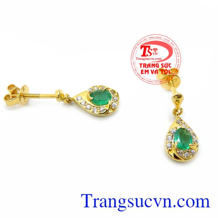 Hoa Tai Vàng 18K Emeral Quyền Quý,Hoa tai vàng đá quý,Trang sức vàng Hoa Tai Vàng 18K Emeral Quyền Quý,Hoa tai vàng đá quý,Trang sức vàng