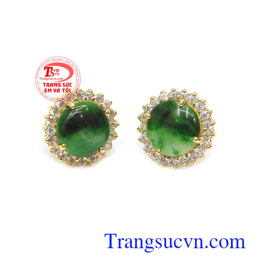 Hoa tai vàng Jadeite tài lộc 14k,Hoa tai vàng đá quý,Trang sức nữ Hoa tai vàng Jadeite tài lộc 14k,Hoa tai vàng đá quý,Trang sức nữ