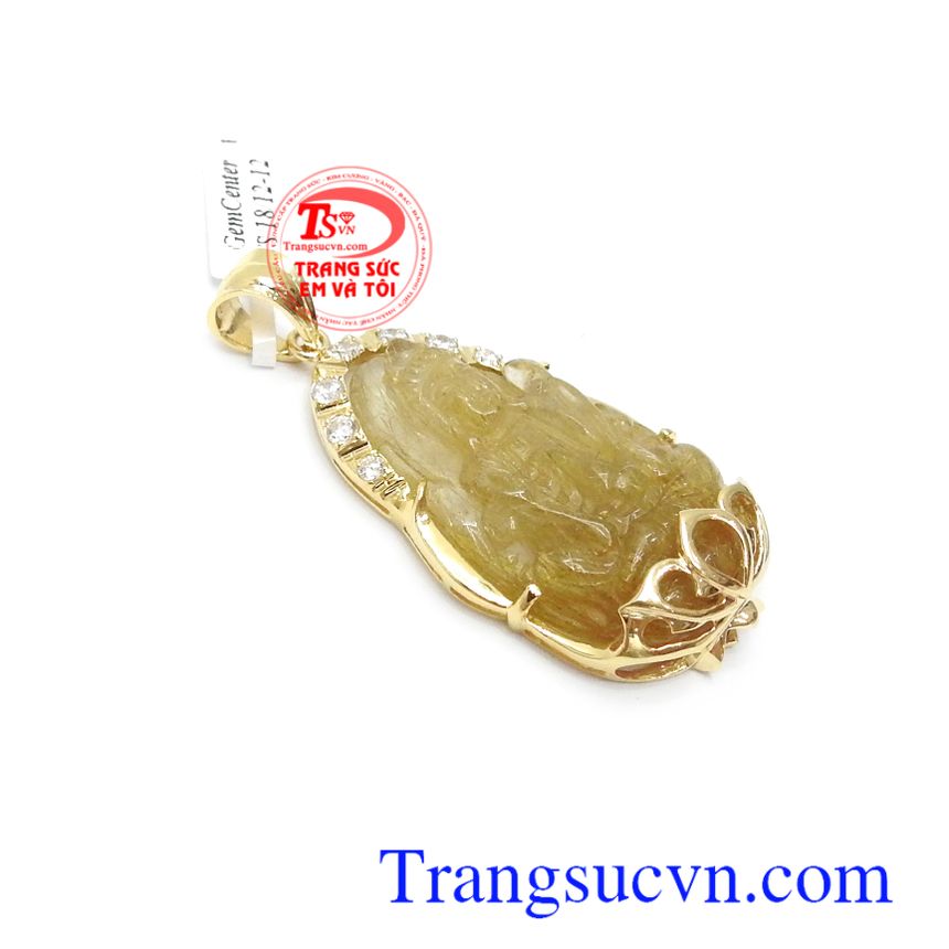 Mặt phật bà thạch anh tóc an lành,Mặt dây chuyền nam,Trang sức nam