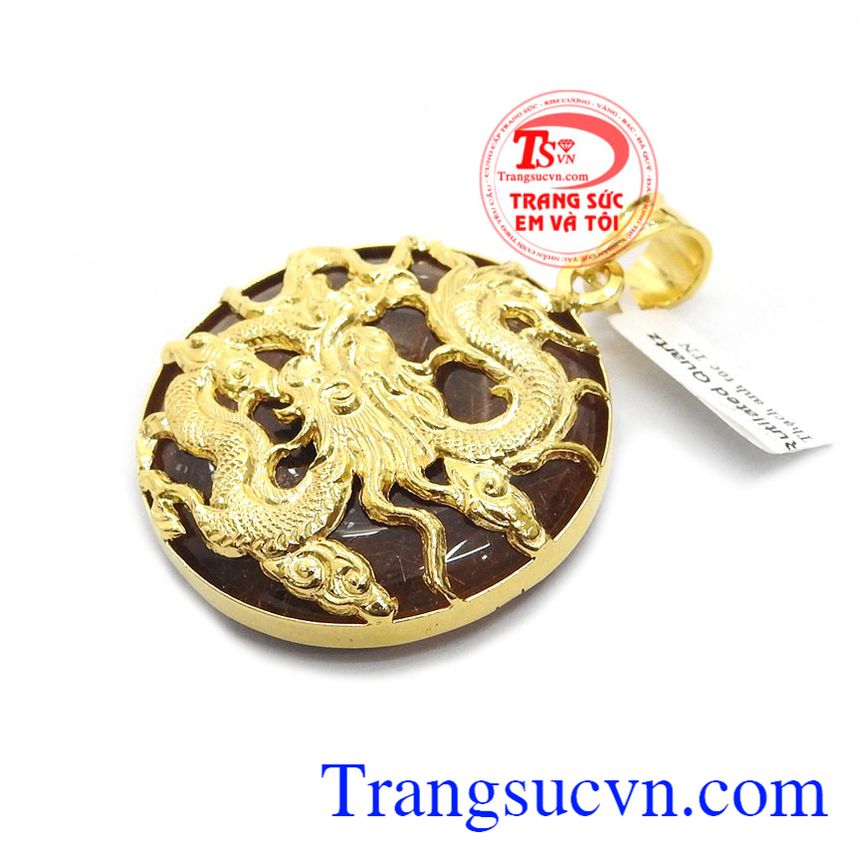 Mặt rồng vàng thạch anh tóc,Mặt dây chuyền nam,trang sức nam