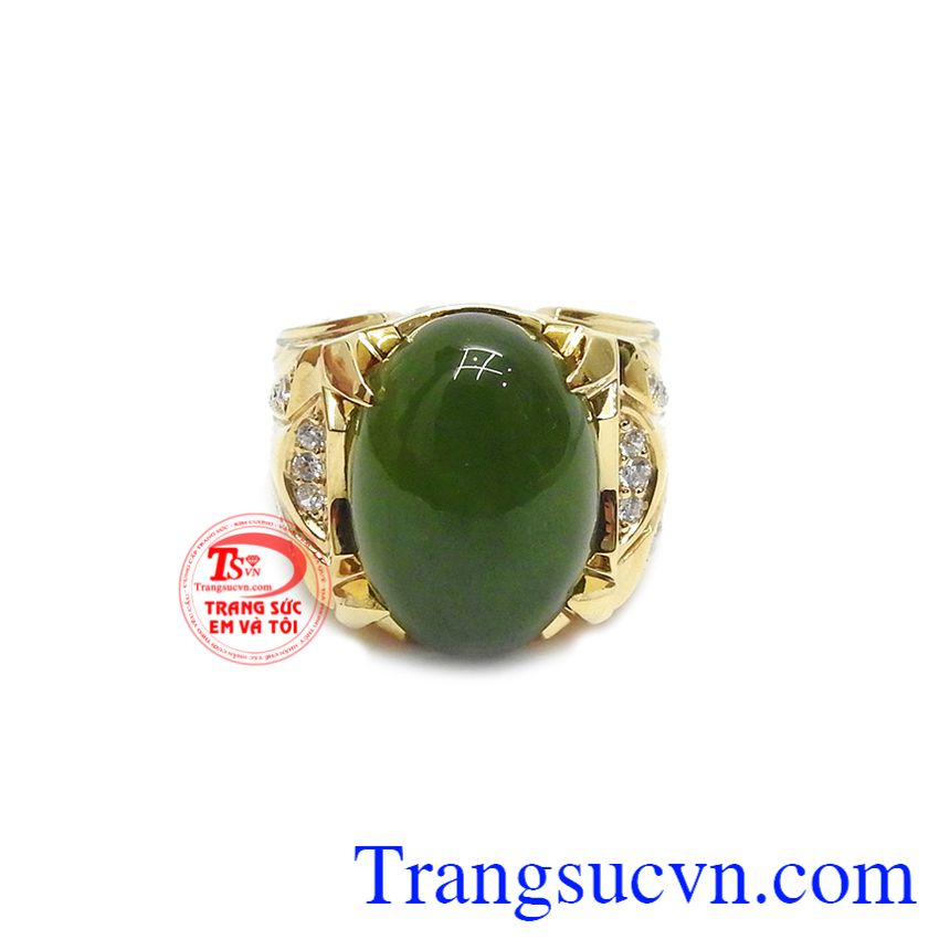 Nhẫn nam nephrite quyền lực, nhẫn nam vàng tây, nhẫn nam ngọc cẩm thạch