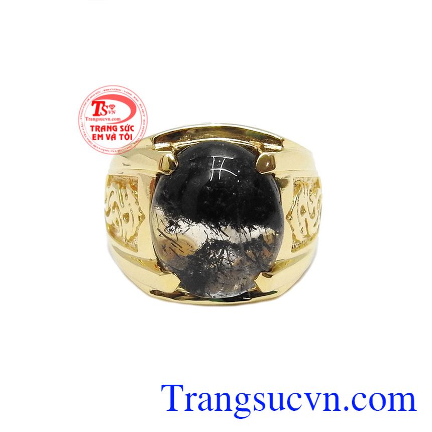 Nhẫn vàng 14k thạch anh tóc đen, nhẫn nam đẹp, nhẫn nam đá quý